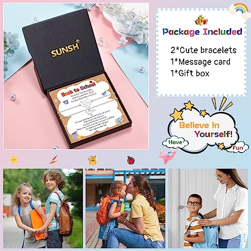 Image of SUNSH Back to School Gifts Mommy and Me Bracelet Mother Daughter Son Matching Dinosaur Heart Butterfly Bear Bracelets Set for 2 First Day of School Gifts for Her Him Separation Anxiety Gifts