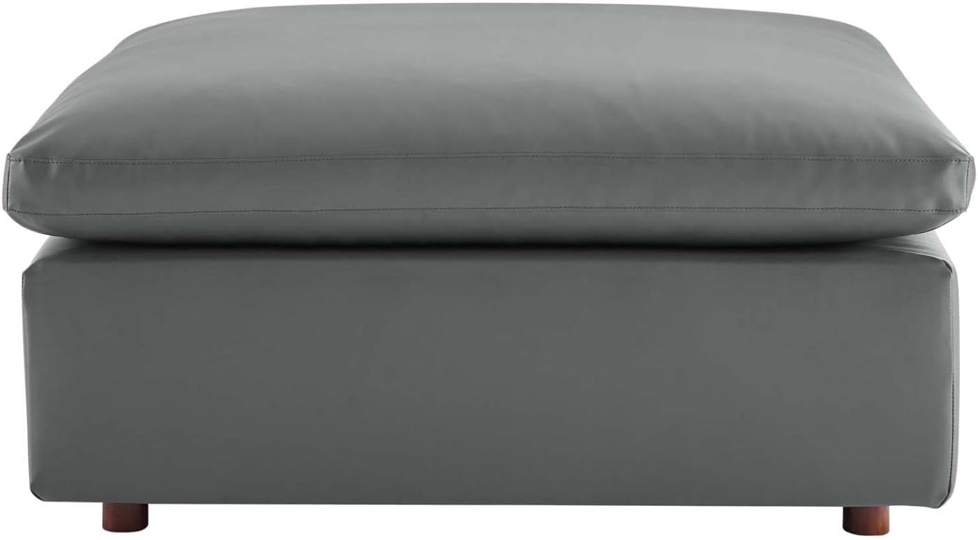 Luxurious Gray Vegan Leather Plush Ottoman, 39"L x 19"H