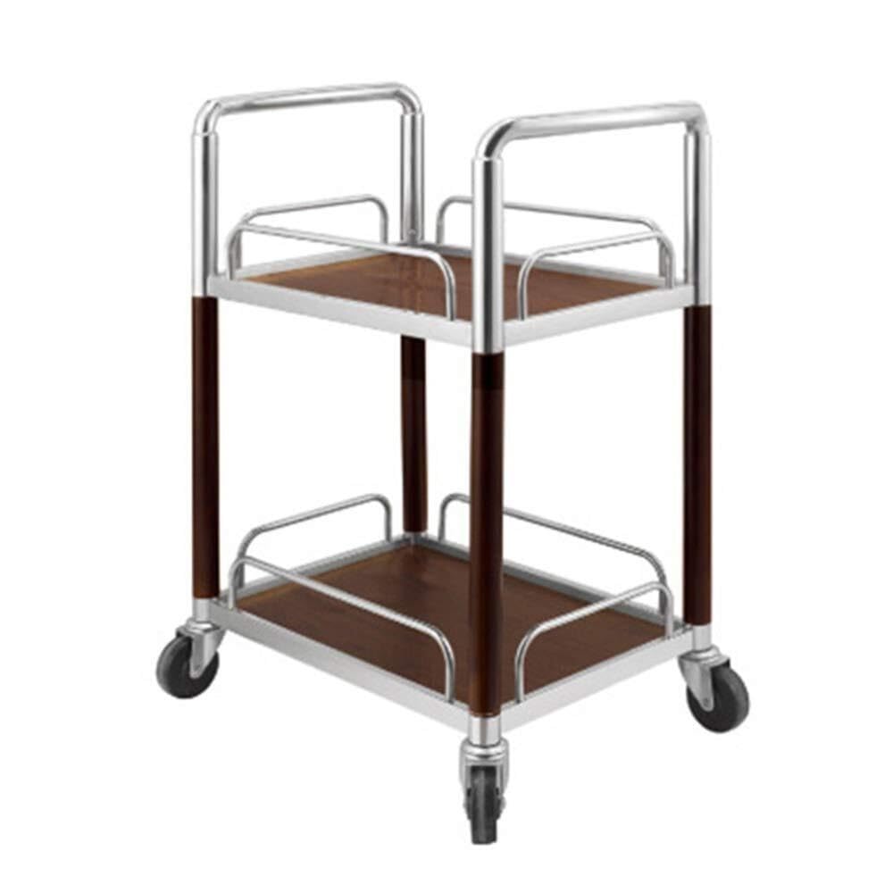 Carrello di Servizio in Legno massello con Ruote, Carrello portaoggetti Multifunzionale a 2 Livelli per Cucina, Sala da Pranzo, Bar e Hotel