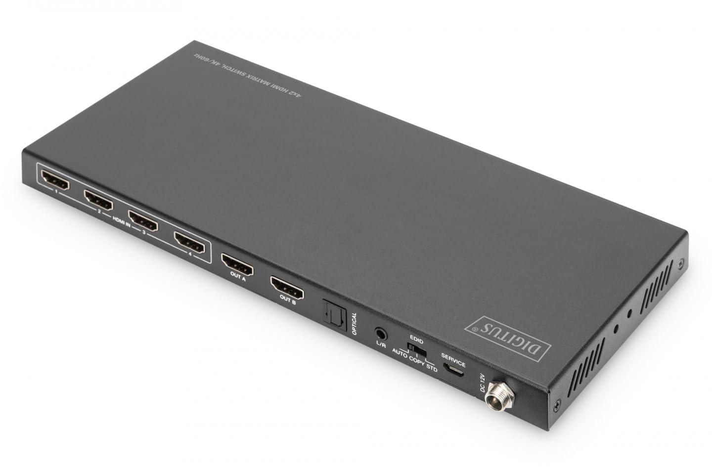 DIGITUS DS-55509 Przełącznik matrycowy HDMI 4x2-4 wejścia 2 wyjścia - UHD 4K/60 Hz - HDCP 2.2/1.4 i HDMI 2.0 - HDR10+, HLG, ARC, Dolby Vision, przełącznik EDID