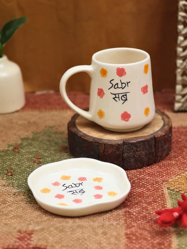 Image of WEAVING HOMES Handcrafted Ceramic Mug & Dessert Plate to Gift to Best Friend and Love Microwave Safe sabr Mug & Dessert Plate (Set of 2, Multicolor)