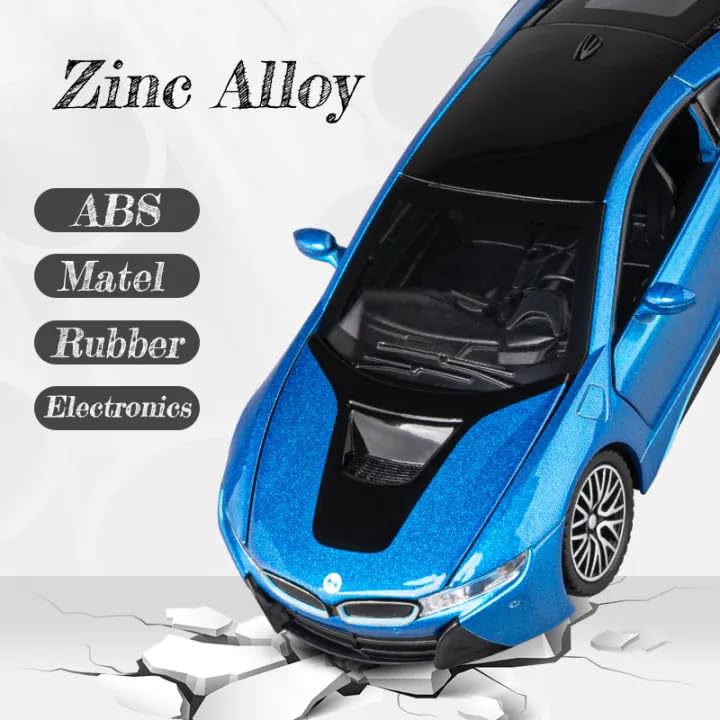 Image of Invite Enterprise 1:32 B -M-W i8 Toy Car Metal Pull Back Diecast Car with Openable Door and Sound Light, Gifts Toys for Kids (White Color)