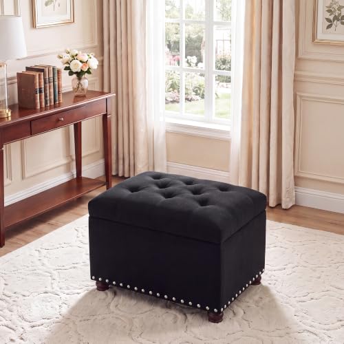 Image of Joveco 24 inch Ottoman with Storage,Fabric Tufted Storage Ottoman with Legs