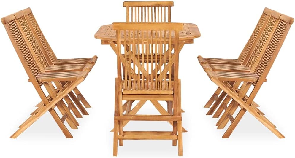 vidaXL Solid Teak Wood Folding Patio Dining Set 9 Pieces Garden Dinner Table Chairs Foldable Outdoor Balcony Terrace Furniture Set Wooden