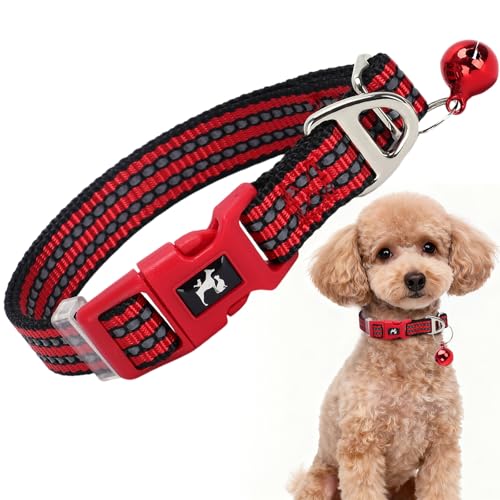 Daisy Reflective Nylon Puppy Collar with Bell - Adjustable XXS/XS Small Dog Collar for Chihuahua, Pomeranian, Yorkie - Lightweight & Comfortable for Night Walks & Indoor Play (XS, Pink) 1 XS