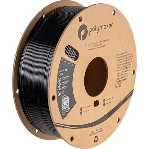 Polymaker ABS Filament 1.75mm Black, ABS 3D Printer Filament 1.75mm Heat Resistant 1kg - PolyLite ABS 3D Printing Filament 1.75mm, Strong & Durable, Dimensional Accuracy +/- 0.03mm Cover