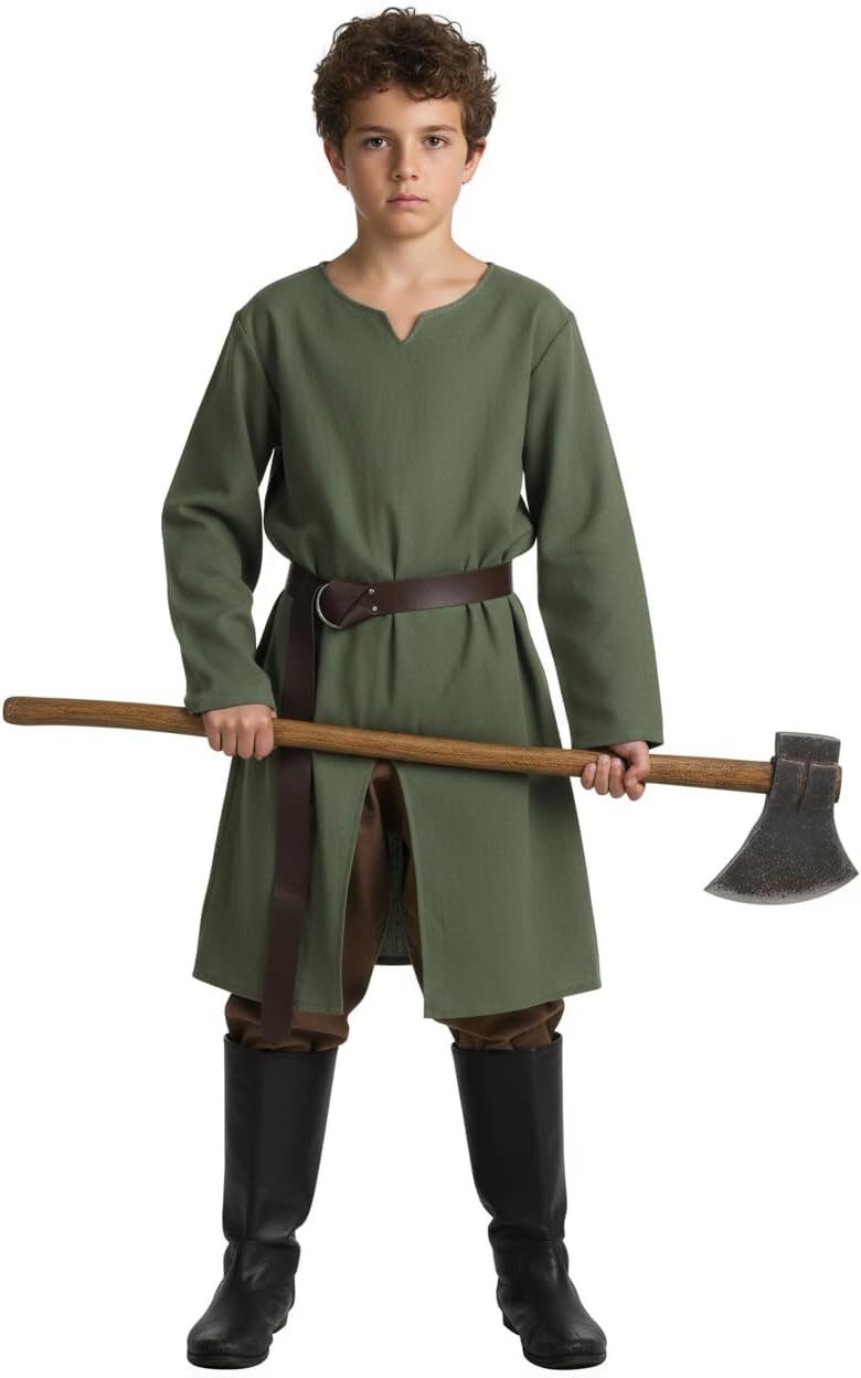 VZQI Kids Medieval Pirate Costume Tunic Renaissance Knight Warrior Viking LARP Halloween Green Boys Tops