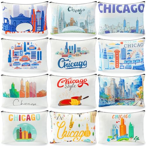 Reginary 12 Pcs Chicago Souvenirs Makeup Bag Travel Gift Cosmetic...