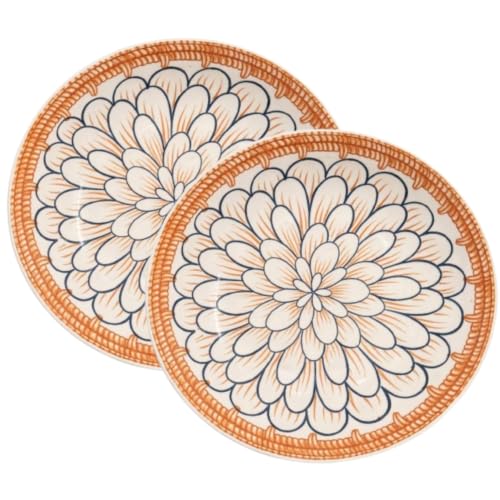Image of Ceramic Dinner Plates Set of 2, 8 Inch Porcelain Salad Dessert Round Plates, Microwave, Oven and Dishwasher Safe, Kitchen Plates, Serving Dishes Plates (1 Plate 2 Bowl Plate Petal Print, 1)