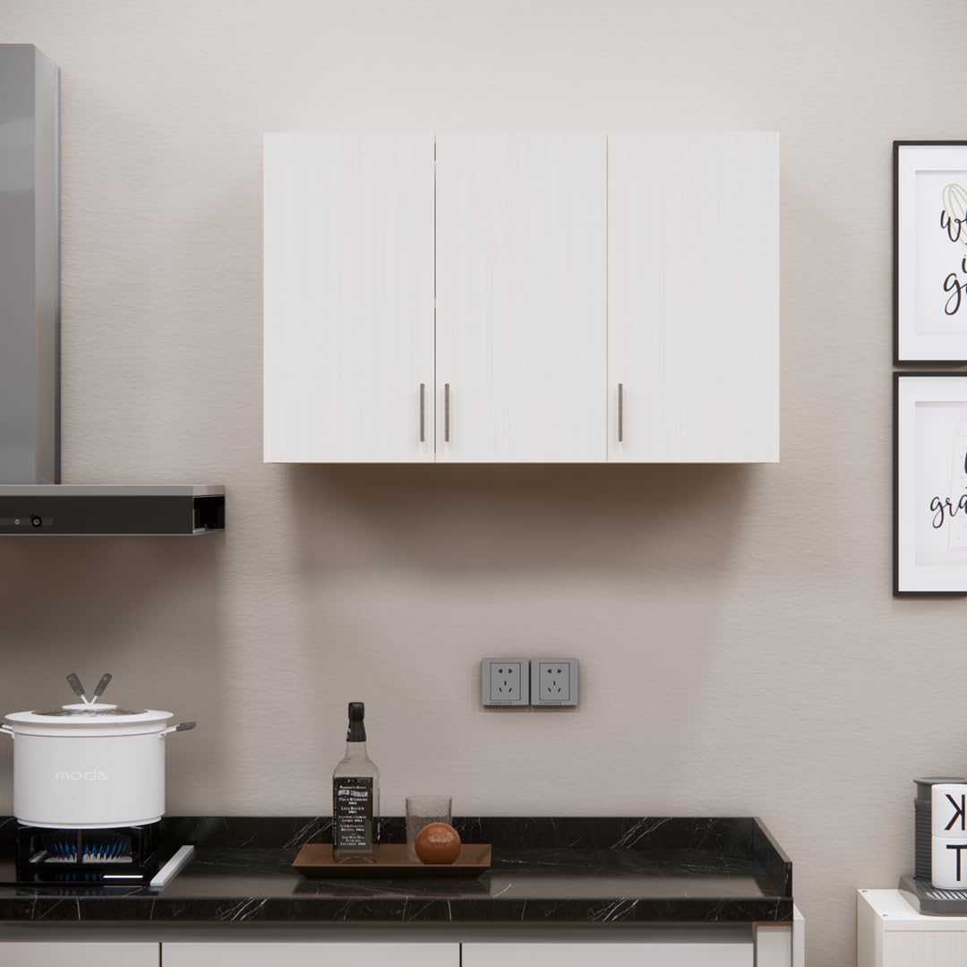 3-Door Wall Cabinet, Kitchen Storage, Highland Pine, Termite-Proof Borer-Proof Engineered Wood, Wall-Mount French Cleat, Modular Design