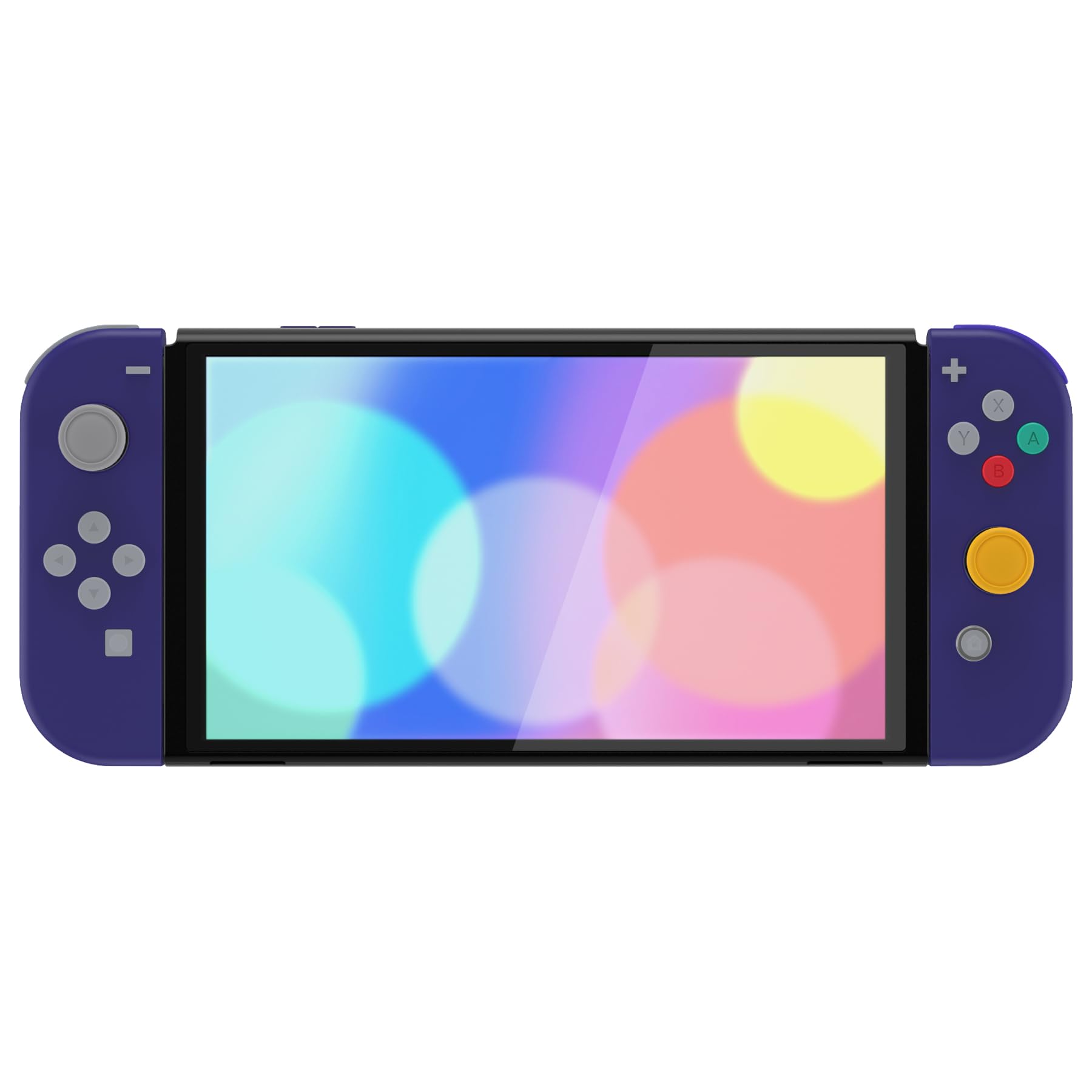 eXtremeRate Coque avec Motif de Remplacement pour Nintendo Switch OLED, Coque Motifs rétro Complète pour Nintendo Switch OLED, avec Bouton Coloré Béquille Coque pour Joycon,Violet NGC Classique