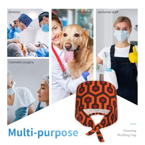 Image of Cute Pug Dog Print Working Cap Scrub Cap with Sweatband,Adjustable Fashion Bandage Tie Back Hat Headwear for Women Men