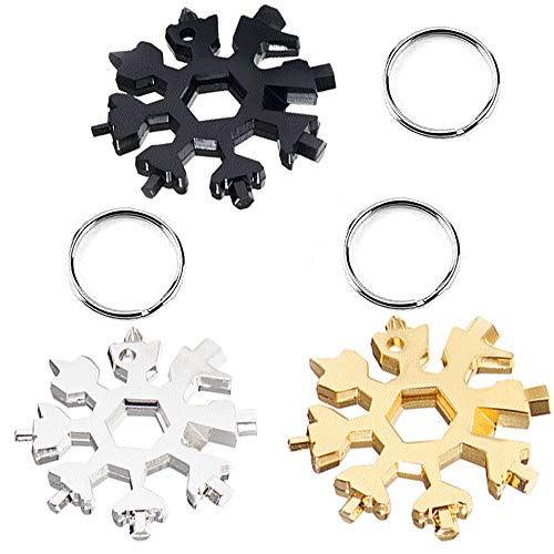 Outil Multifonction Portatif en Acier Inoxydable 18 en 1 Avec Flocon de Neige, Tournevis Multifonctions 3 Pièces pour Ouvre-porte Anti-clé clé Outils Portables (Noir, Or, Argent) Cover