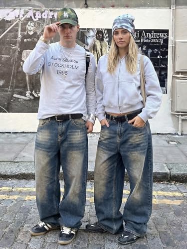 Image of JMIERR Men's Baggy Y2K Jeans Stretch Loose Fit Wide Leg Denim Pants | 5 Pockets, Oversized Casual Trousers, Vintage Relaxed wash, Breathable Cotton Blend,Hip Hop, Skater Streetwear, All-Season