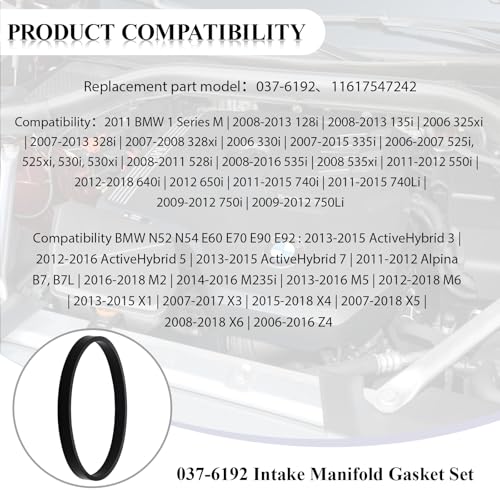 Image of 11617547242 Manifold Gasket Intake Set for BMW 037-6192 N52 N54 E60 E70 E90 E92-128i 135i 325xi 328i 328xi 330i 335i 525xi 528i 530i 535i 535xi Intake Manifold Gasket（6PCS）
