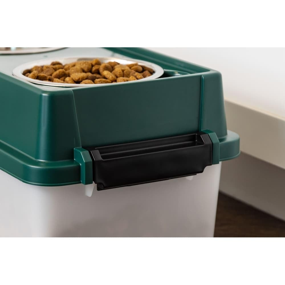 IRIS Remington - Mangiatoia media rialzata da 5,9 kg, con contenitore ermetico per alimenti per animali domestici, contenitore per alimenti secchi con ciotole rimovibili in acciaio inossidabile,