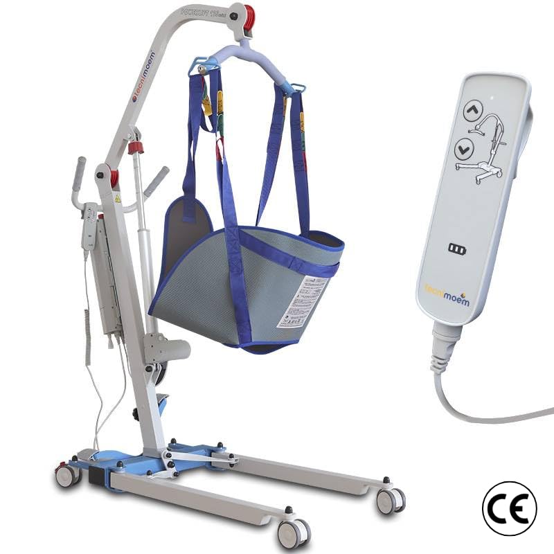 Ventadecolchones – Grúa Eléctrica para el traslado de pacientes, personas mayores, elevación cuerpo completo. Marca Española. Soporta hasta 135 Kilogramos. Arnés Incluido.