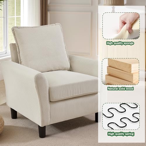 Image of 3 Pieces Corduroy Sofa Set for Living Room with Sofa, Storage Ottoman and Single Chair