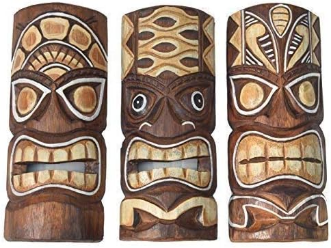 3 Tiki Masks 30cm in Hawaii Style Set of 3 Wooden Mask Wall Mask East Coast