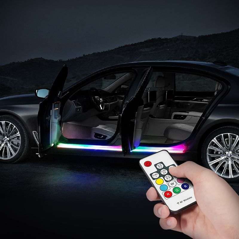 AutoTrends 2pcs Car LED 12V Door Welcome Lamp Light Universal Flexible Strip Remote Control