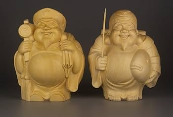 Amazon｜仏像 恵比寿大黒木彫り 置物 恵比寿様 大黒様 二福神 木彫