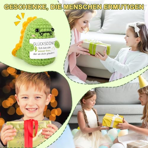 HUKUMA Positive Geschenke Dino Kuscheltier,Gehäkeltes Emotional Support Geschenk,Positives Dinosaurier,Stress Relief Gifts,Positive Crochet Animals,Pocket Hug Dinosaur Support Mental Health