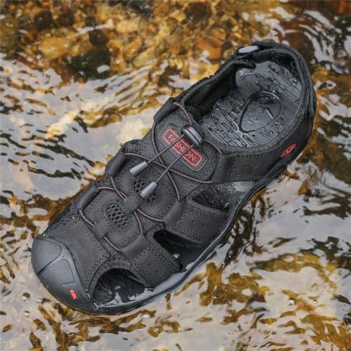 Men's Leather Hiking Sandals Outdoor Sport Closed Toe Walking Sandal Waterproof Non-Slip Fisherman Beach Water Shoes4