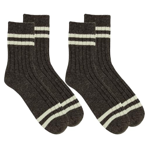 TOD OIMS 92% Merino Wool Socks Crew Thick Travel Hiking Cozy Super- Soft Breathable Socks, Brown, Crew Medium 7-10 US, 100% Made in Mongolia, 2 Pairs