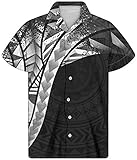 GLUDEAR Men's Polynesian Tribal 3D Print Casual Button Down Short Sleeve Cuba Collar Shirt,Polynesia