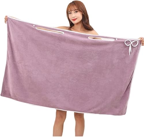 Miniatura 3 de Toalla de baño grande para mujer, toalla de terciopelo coral (bolsillo morado)