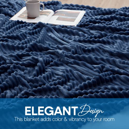 Image of Nestl Blue Blanket King Size for Bed - Cozy Warm Fuzzy Blankets for Women, Plush Large Fleece Throws for Girls - Navy Blue, 108 x 90 Inches