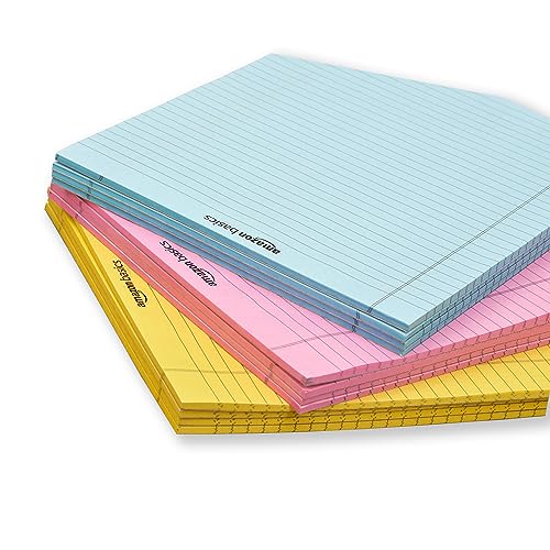 Image of AmazonBasics Wide Ruled 10.5x8.5 - Inch 50-Sheet Lined Writing Note Pad, Blue | Pink | Yellow - Pack of 12