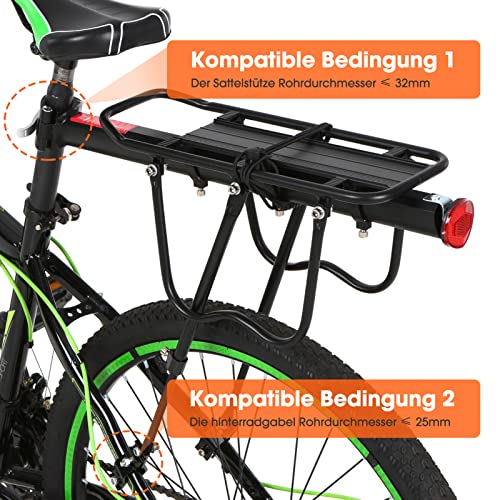 Fahrrad Gepäckträger Fahrradgepäckträger 24-29 Zoll, Einstellbare Mountainbike Gepäckträger, Universal leicht Aluminiumlegierung Fahrradträger Maximalbelastung 100kg, Heckgepäckträger mit Reflektor