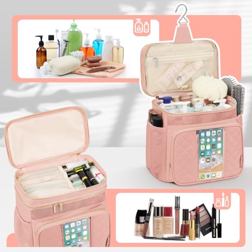 WOOMADA Toiletry Bag with Hanging Hook, Large Hanging Toiletry Bag for Women, Portable Shower Caddy for Travel, Breach, Gym, Camping(Pink) by WOOMADA - Image 5