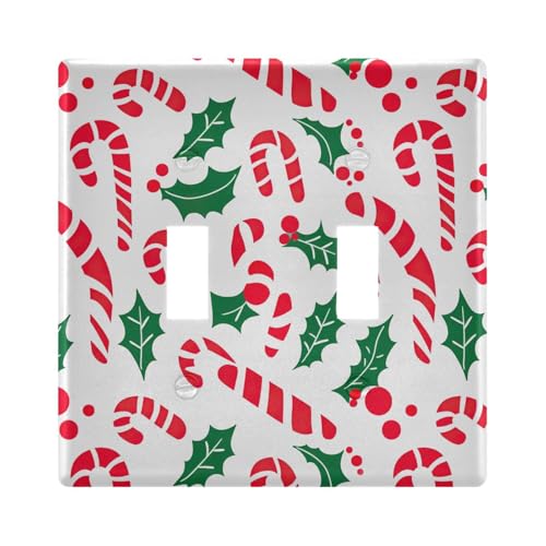 UMIRIKO Christmas Cane Holly Leaves Light Switch Cover Plate Covers Decorative Double Toggle Home Decor 202b7084