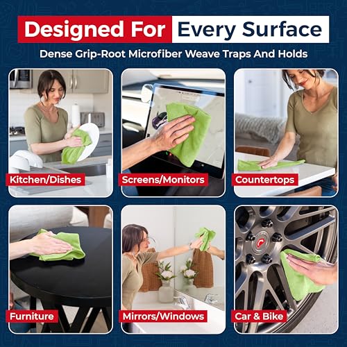 Image of USANOOKS Microfiber Cleaning Cloth Light Green - 24 Pcs 12.5 inchx12.5 inch - High Performance - 1200 Washes, Ultra Absorbent Towels Weave Grime & Liquid for Streak-Free Mirror Shine - Car Washing Cloth