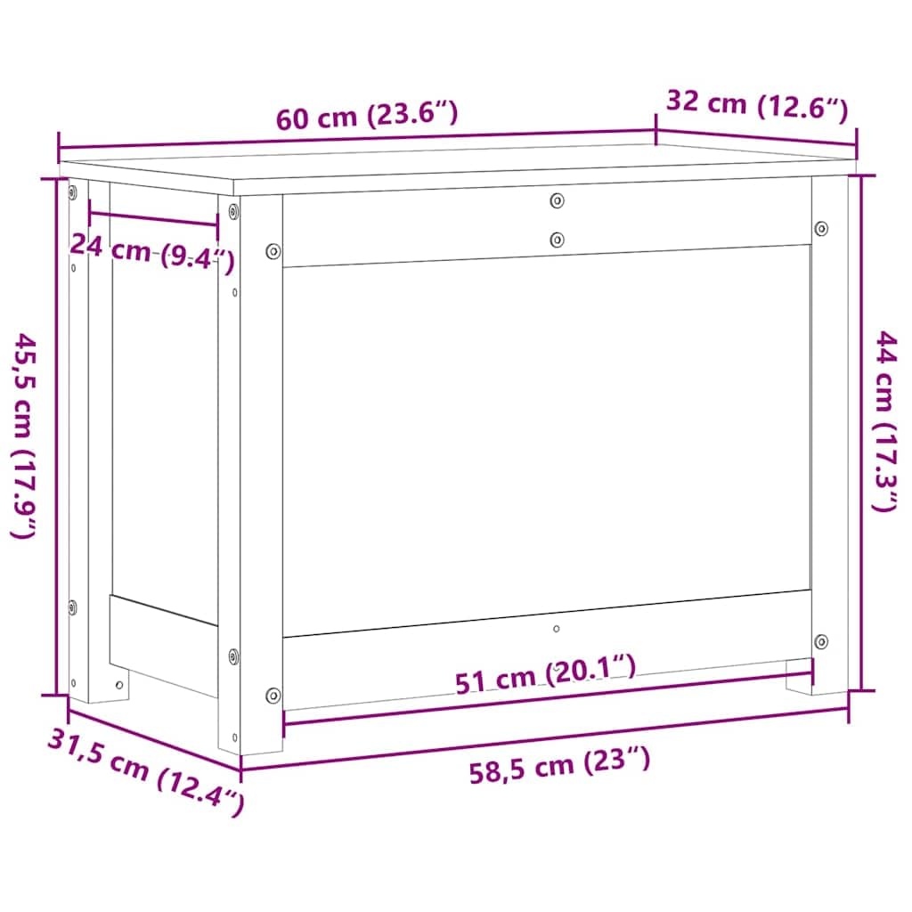 vidaXL Contenitore Portaoggetti Bianco 60x32x45,5cm Massello di Pino