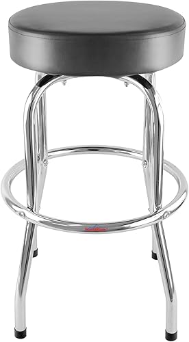 Ruedamann Taburete de bar giratorio de 29 pulgadas de alto, asiento acolchado de cuero sintético negro, marco cromado, soporta hasta 300 libras,