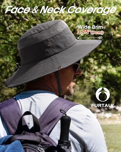 Image of FURTALK Sun Hats for Men Women UPF Sun Protection Breathable Wide Brim | Nylon UV Protection, Breathable Adjustable, 2-in-1 Wide Brim, Packable Water-Resistant, Fishing Hiking Summer