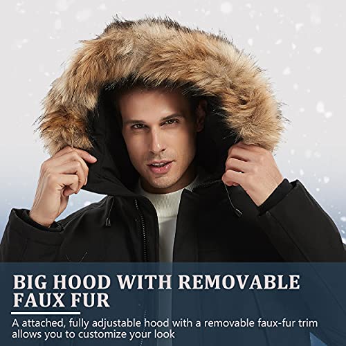 Molemsx Outdoor Warm Mens Vegan Down Long Parka Winter Jacket Men Boy Thicken Heavyweight Hooded Jackets For Men Waterproof Ski Jacket Warm Winter Snow Coat Mountain Snowboarding Jackets Black X-Small #TOP4