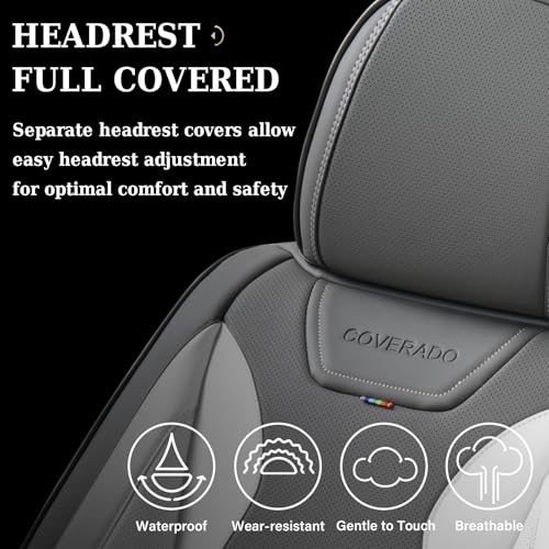 Image of Coverado Car Seat Covers Full Set, Seat Covers for Cars, Front Seat Covers and Back Seat Cover Waterproof Leather Automotive Seat Cover, Universal Car Interior Protectors Cushion for Most Cars