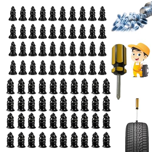 occtate Tire Repair Nails Kit for Car/Motorcycle/Truck – Fast Self-Service Tire Repair Tools, Screw in Tire Repair Plugs with Box and Screwdriver, Vacuum Tire Repair Kits Spiral Rubber Nails(80pcs)