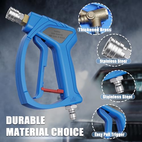 Image of Pressure Washer Short Gun with 3 /8 inch Swivel, Power Washer Stubby Trigger Handle with 25 Soft Rubber Nozzle, M22-14mm to 3 /8 inch Quick Connector, M22-15mm Female for Car Wash