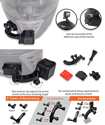 Image of MiPremium Rotary Extension Arm Helmet Mount Set for GoPro Hero 13 12 11 10 9 8 7 6 5 4 Session Black Silver XIAOYI 4K SJCAM Sports Action Camera Accessories Kit Motorcycle Curved Chin Pivot Connector