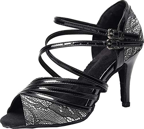 Chaussures de danse bout ouvert avec double boucle et talon personnalisé noir