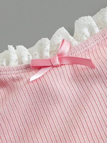 Floerns Girl's Spaghetti Strap Lace Trim Bow Front Lettuce Trim Cami Top4