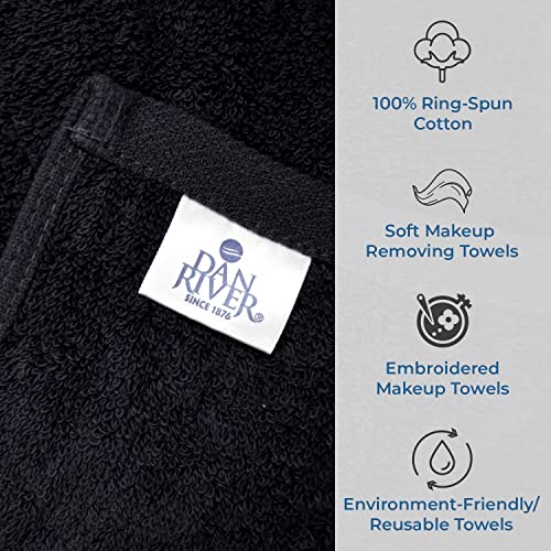Image of DAN River Black Makeup Towels - Pack of 6 (13x13 in) - Ultra Soft Cotton Face Towels with Embroidery - Reusable, Quick-Dry & Machine Washable Makeup Remover Cloths for Bathroom, Spa & Salon