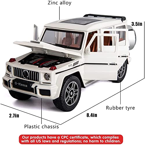 Image of DEUSON ECOM 1:24 G Wagon Toy Car for Kids G Class Diecast Metal Car Light Sound Pull Back Openable Dooor, White