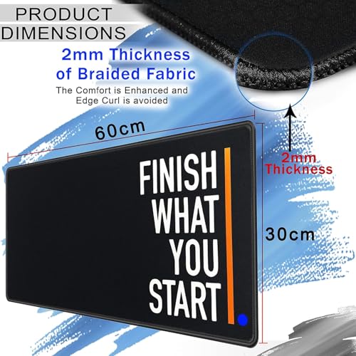 Image of Storite 600x300x2mm Large Extended Gaming Mouse Pad with Speed Type Non-Slip Rubber Base Mousepad, Desk Mat Stitched Embroidery Edge Mouse Mat - Finish What You Start Quote