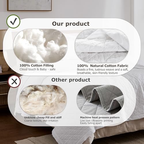 WDCOZY 100% Cotton Quilt Set, Pre-Washed, King, White, 3 Pieces by WDCOZY - Used condition - Image 2